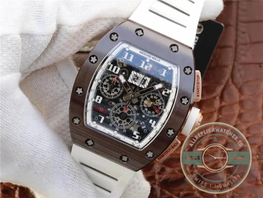 Replica Richard Mille 011 Ceramic White Strap Black Case - 1:1 Swiss Replica Watch