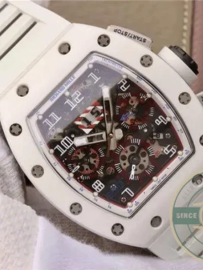 Replica Richard Mille 011 Chronograph Swiss Eta7750 White Rubber Strap - 1:1 Swiss Replica Watch