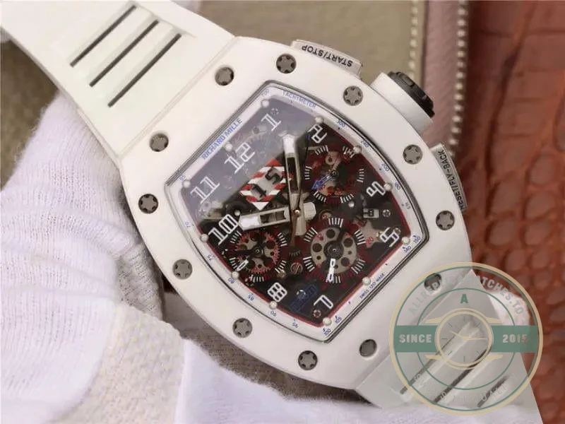 Replica Richard Mille 011 Chronograph Swiss Eta7750 White Rubber Strap - 1:1 Swiss Replica Watch