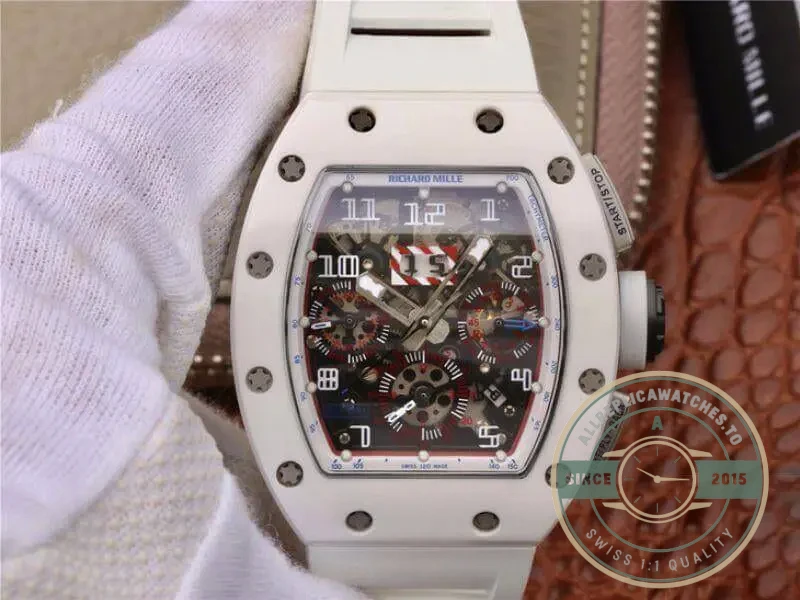 Replica Richard Mille 011 Chronograph Swiss Eta7750 White Rubber Strap - Premium Super Clone Watch