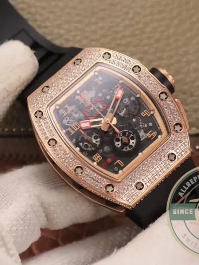 Replica Richard Mille 011 Rg/5423 Rose Gold Diamond Swiss Movement - Swiss Movement Replica Watch