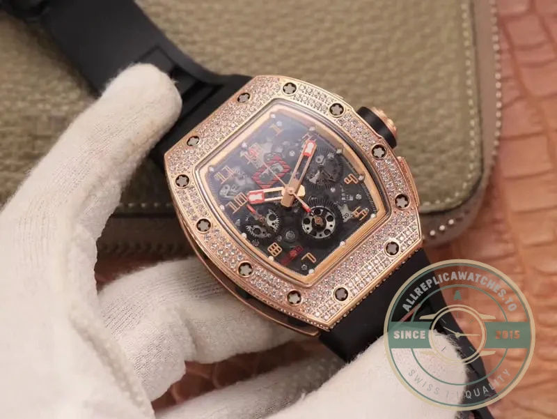 Replica Richard Mille 011 Rg/5423 Rose Gold Diamond Swiss Movement - Swiss Movement Replica Watch