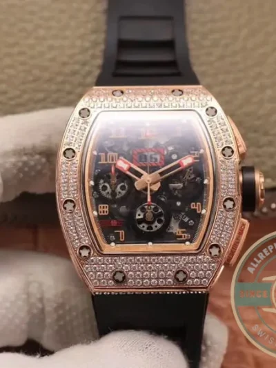 Replica Richard Mille 011 Rg/5423 Rose Gold Diamond Swiss Movement - Factory Super Clone Watch