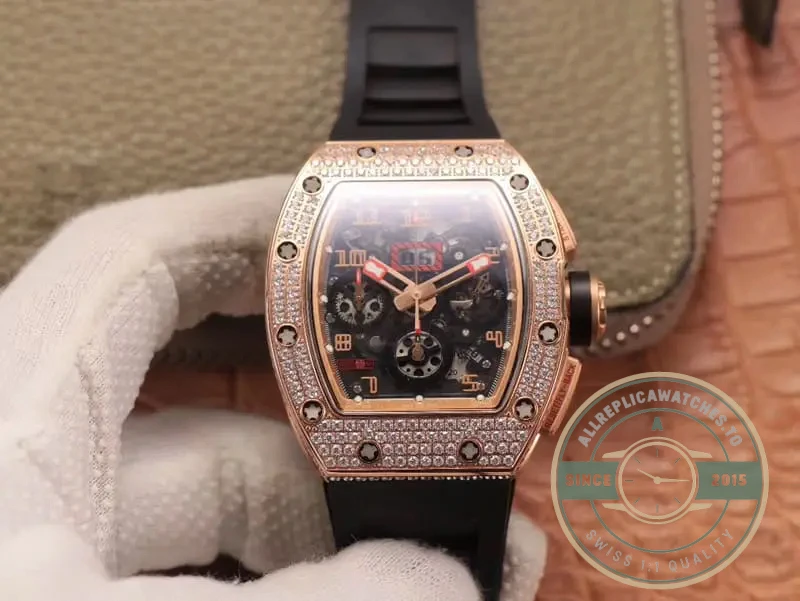 Replica Richard Mille 011 Rg/5423 Rose Gold Diamond Swiss Movement - Factory Super Clone Watch