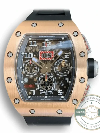 Replica Richard Mille 011 Rose Gold Black Strap - Affordable Luxury Replica Timepiece