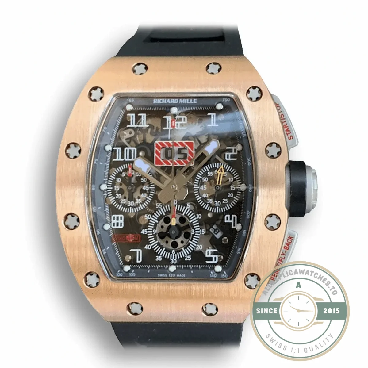Replica Richard Mille 011 Rose Gold Black Strap - Affordable Luxury Replica Timepiece