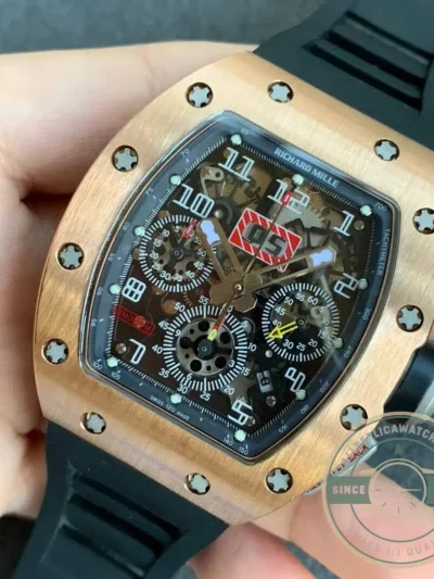Replica Richard Mille 011 Rose Gold Black Strap - High-Grade Replica Watch