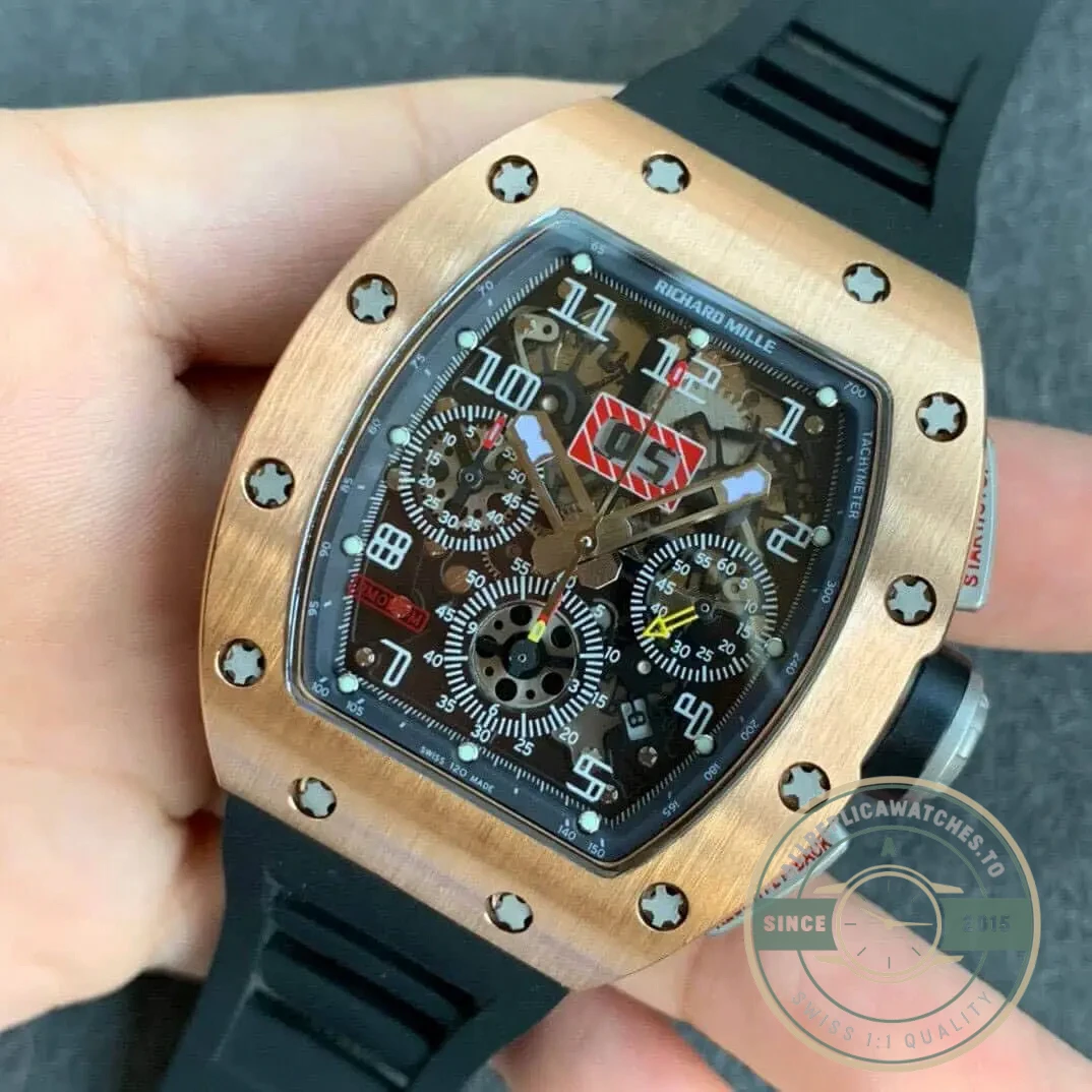 Replica Richard Mille 011 Rose Gold Black Strap - High-Grade Replica Watch