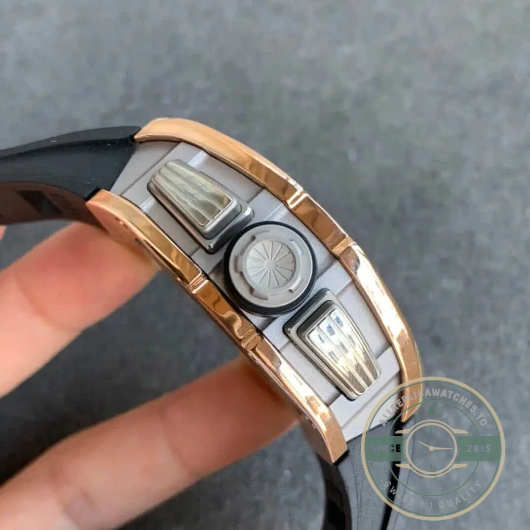 Replica Richard Mille 011 Rose Gold Black Strap - Swiss Movement Replica Watch