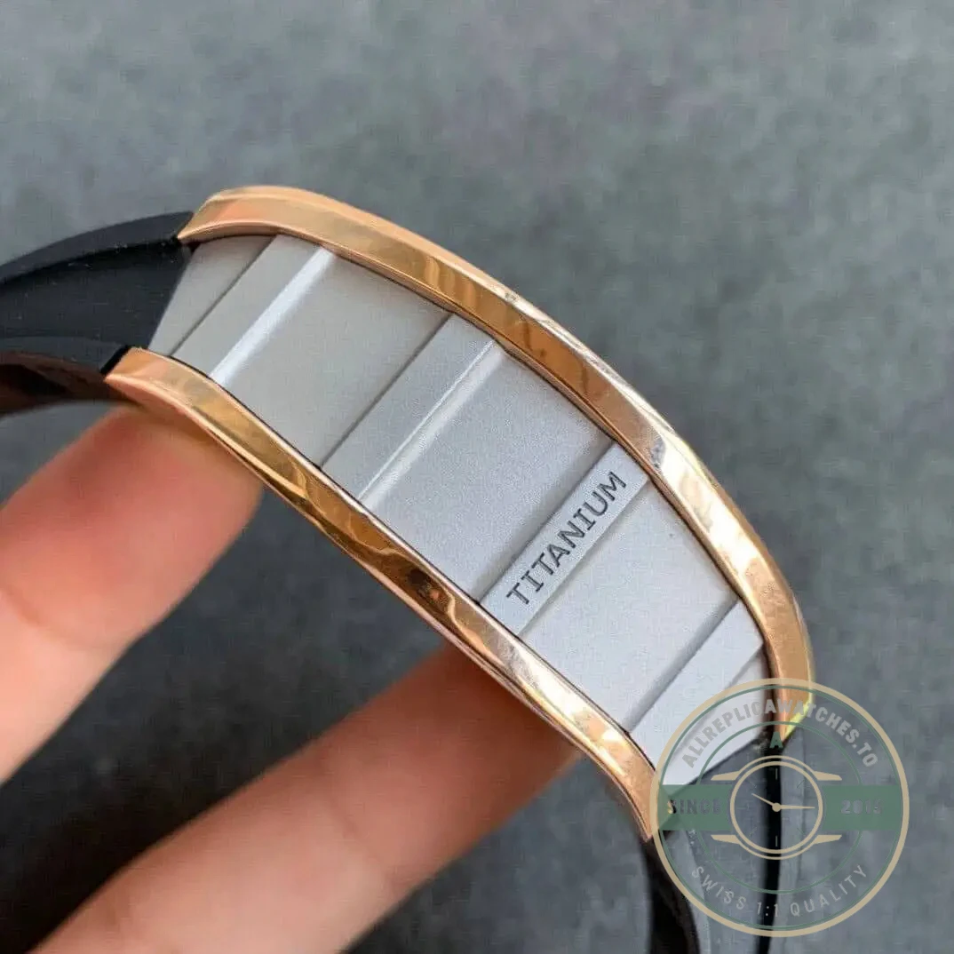 Replica Richard Mille 011 Rose Gold Black Strap - Swiss Movement Replica Watch