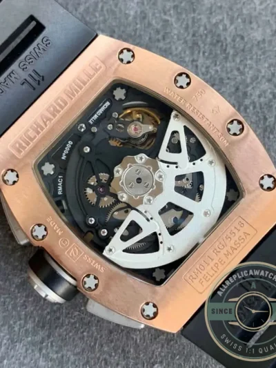 Replica Richard Mille 011 Rose Gold Black Strap - Premium Super Clone Watch