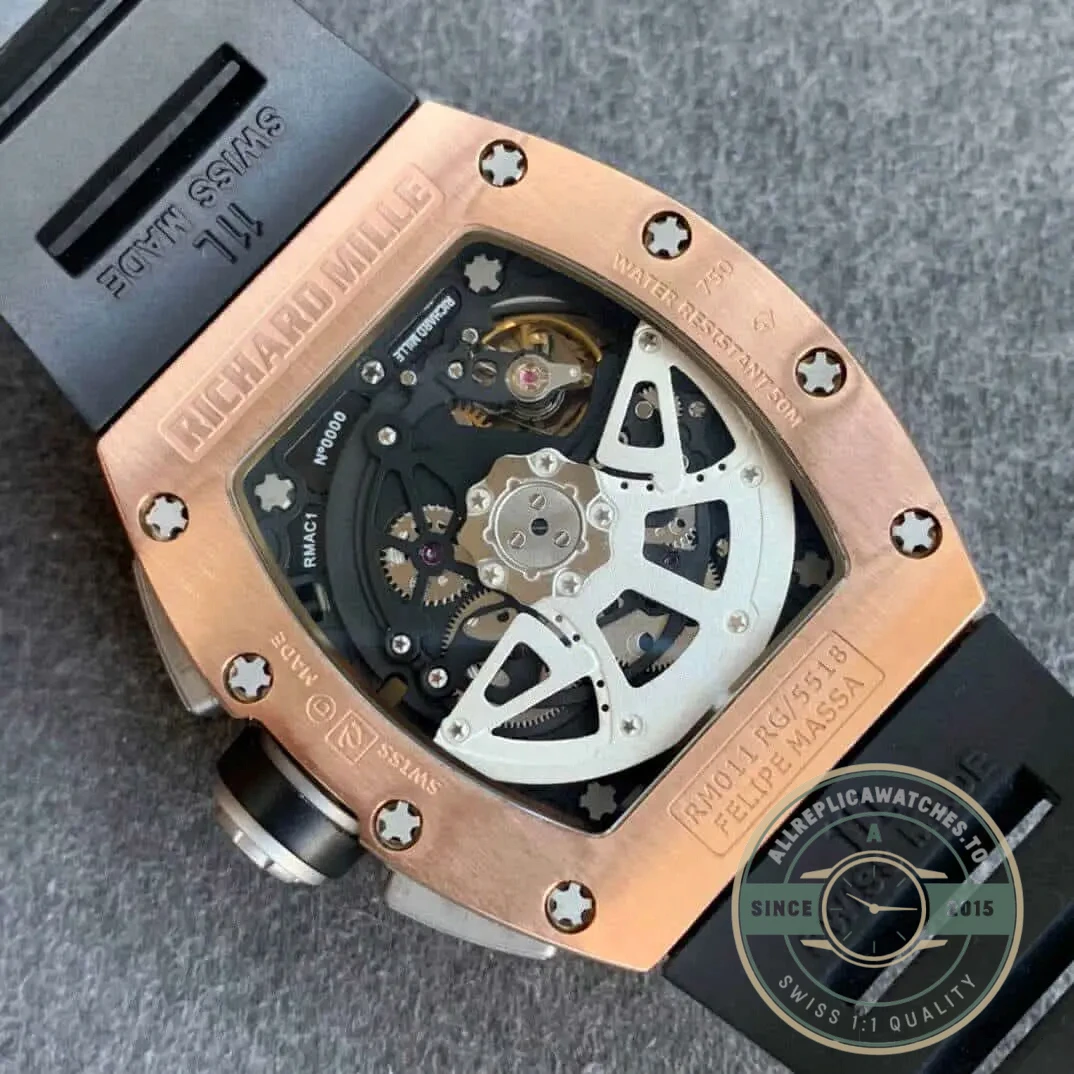 Replica Richard Mille 011 Rose Gold Black Strap - Premium Super Clone Watch