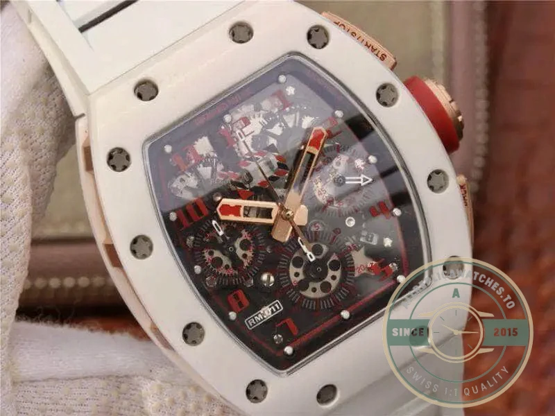 Replica Richard Mille 011 Swiss Eta7750 Crystal Dial With Red Paint On Marker - Affordable Luxury Replica Timepiece