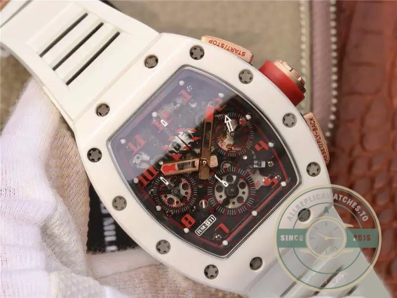 Replica Richard Mille 011 Swiss Eta7750 Crystal Dial With Red Paint On Marker - Budget Luxury Replica Watch