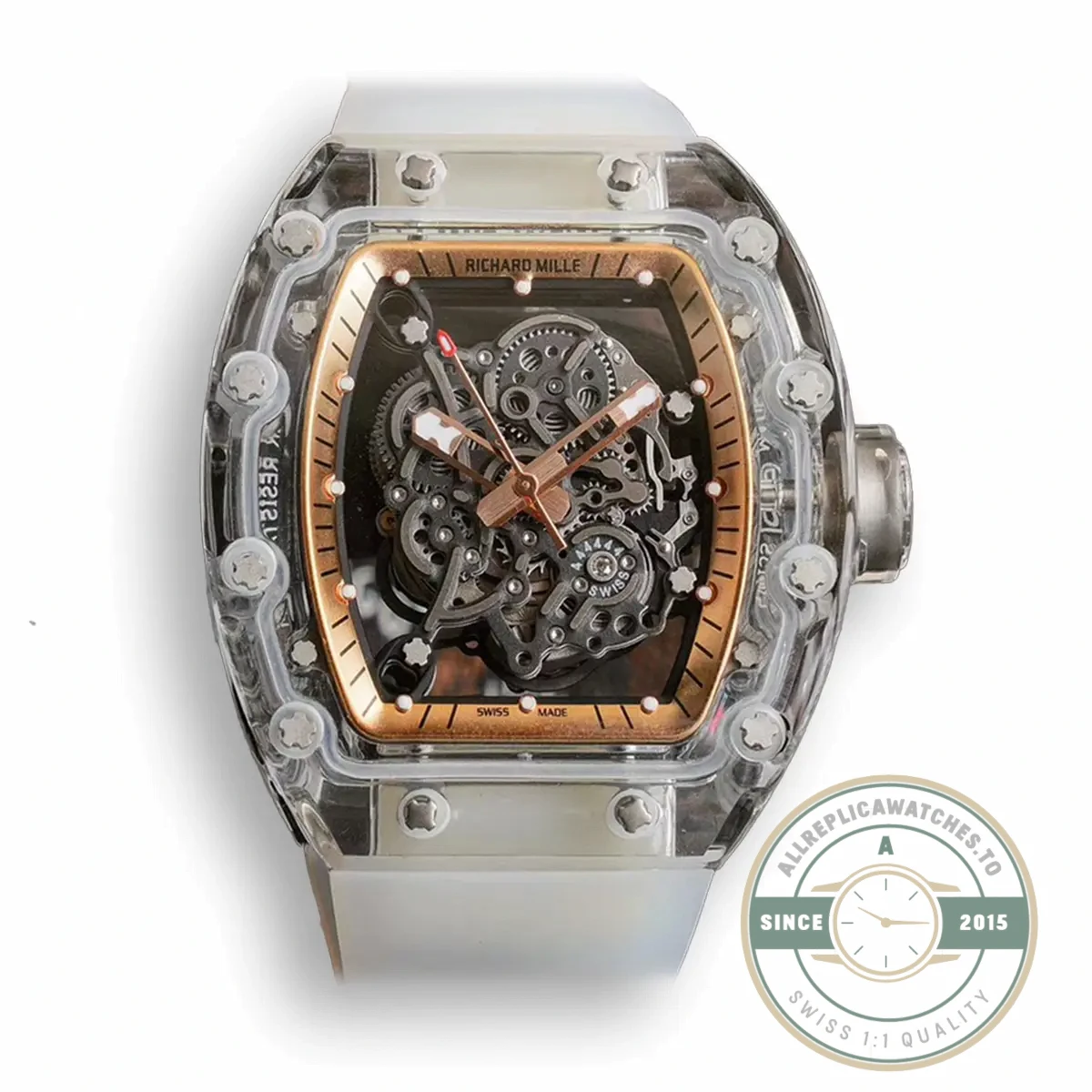 Replica Richard Mille 055 Glass Transparent Gold Bezel - Premium Super Clone Watch