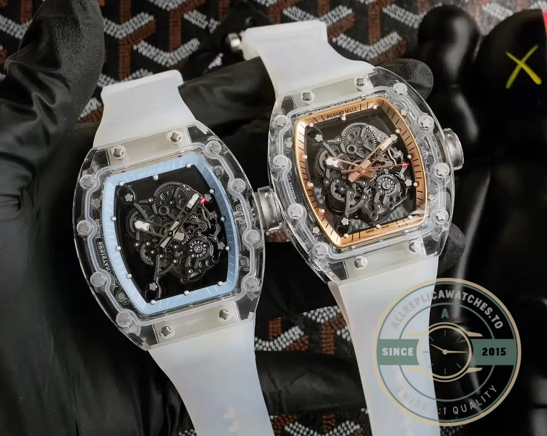 Replica Richard Mille 055 Glass Transparent Gold Bezel - Best Quality Replica Watch