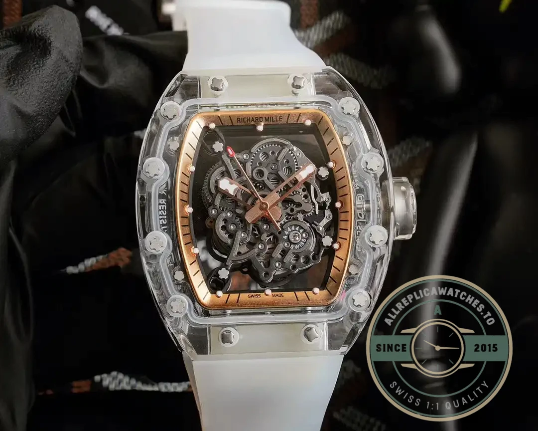 Replica Richard Mille 055 Glass Transparent Gold Bezel - Luxury Replica Watch
