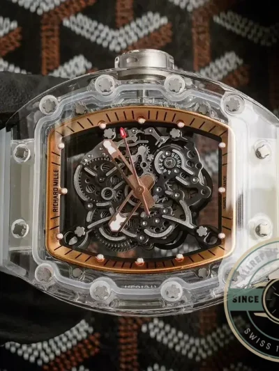 Replica Richard Mille 055 Glass Transparent Gold Bezel - Luxury Replica Watch