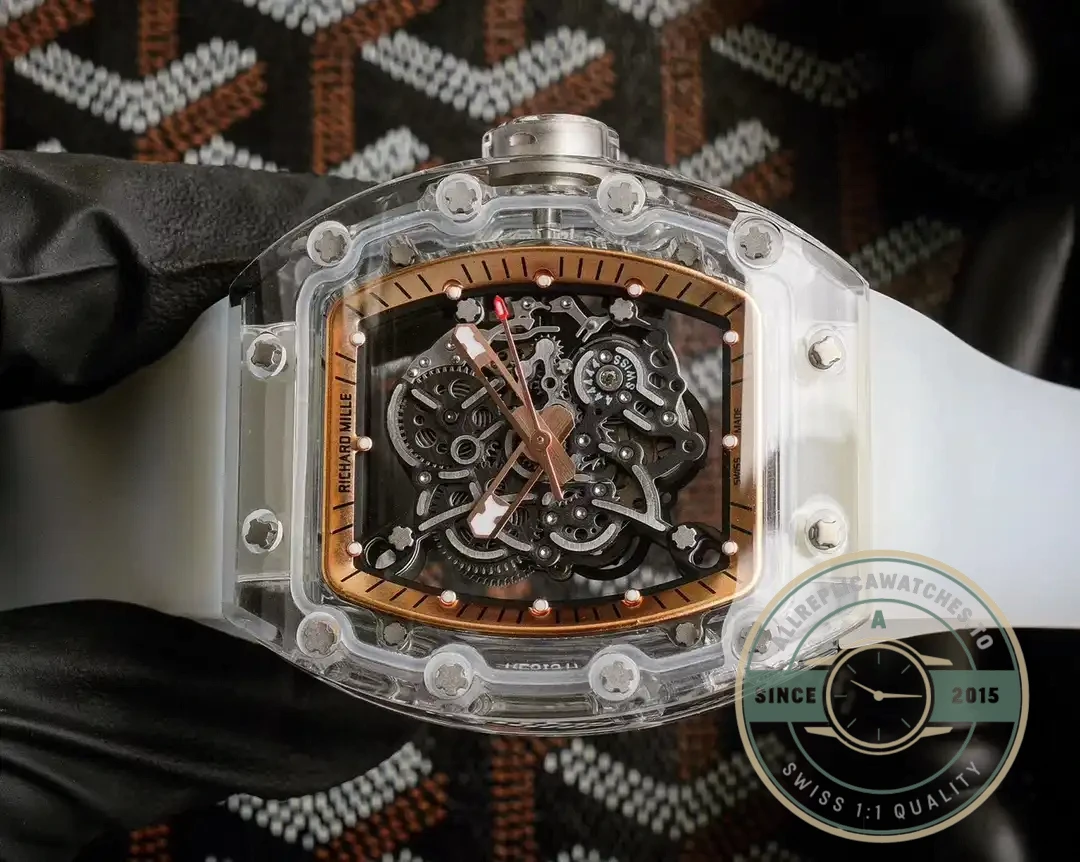 Replica Richard Mille 055 Glass Transparent Gold Bezel - Luxury Replica Watch