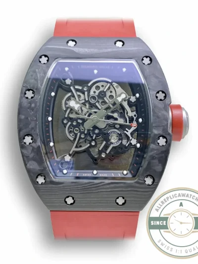 Replica Richard Mille 055 V2 Carbon Fiber Red Strap - Swiss Movement Replica Watch