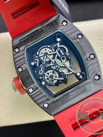 Replica Richard Mille 055 V2 Carbon Fiber Red Strap - Factory Super Clone Watch