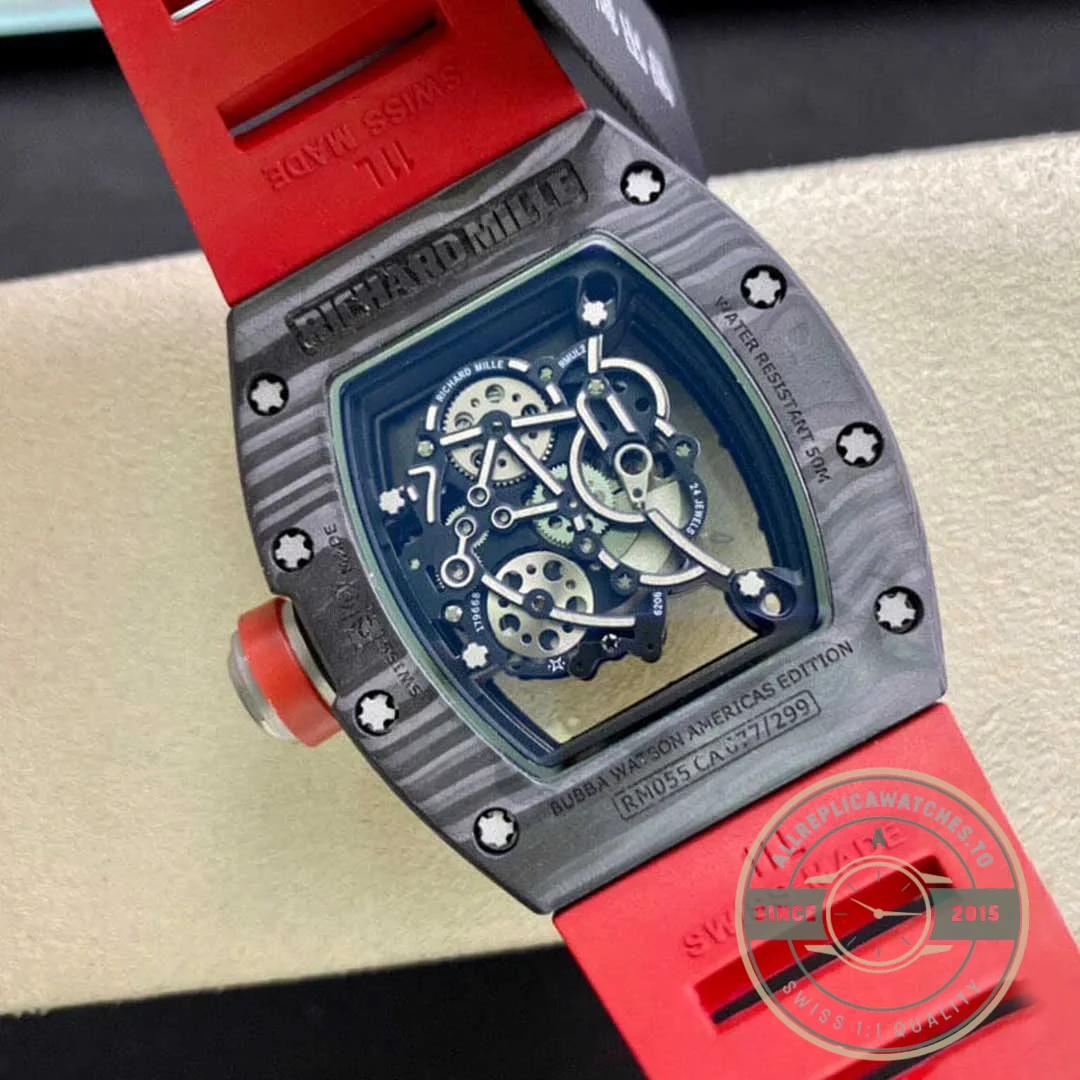 Replica Richard Mille 055 V2 Carbon Fiber Red Strap - Factory Super Clone Watch