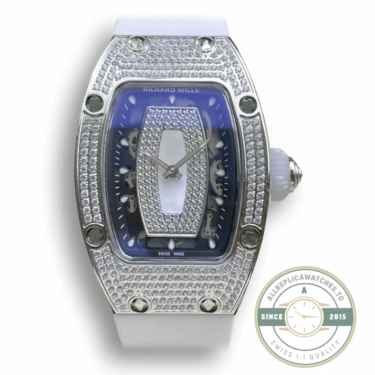 Replica Richard Mille 07-01 Diamond Case White Strap - Budget Luxury Replica Watch