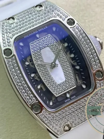 Replica Richard Mille 07-01 Diamond Case White Strap - Budget Luxury Replica Watch