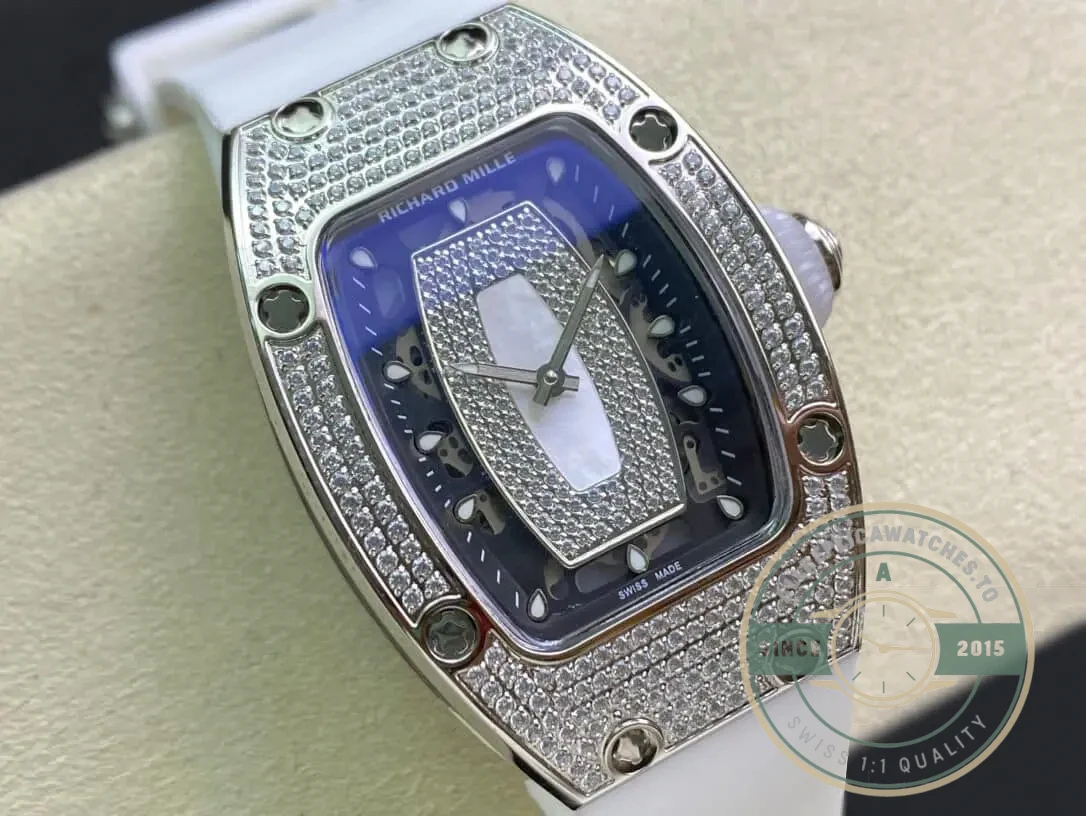 Replica Richard Mille 07-01 Diamond Case White Strap - Budget Luxury Replica Watch