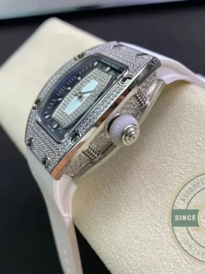 Replica Richard Mille 07-01 Diamond Case White Strap - 1:1 Swiss Replica Watch