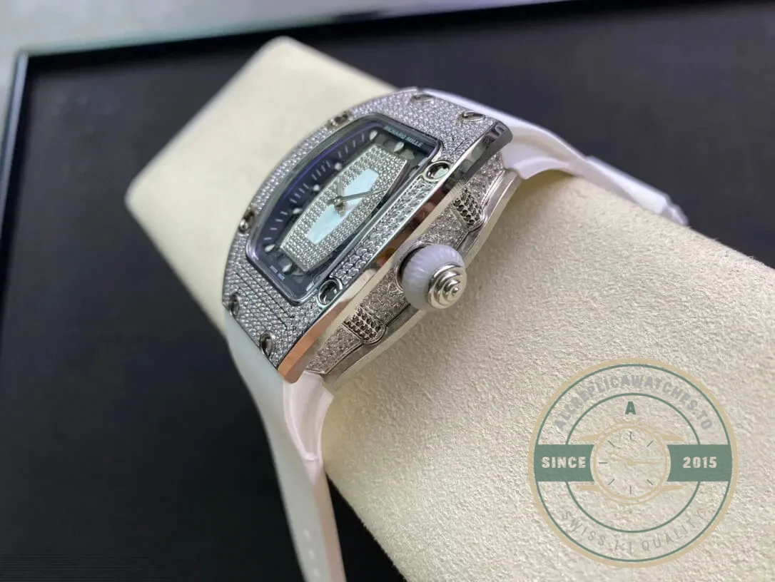 Replica Richard Mille 07-01 Diamond Case White Strap - 1:1 Swiss Replica Watch