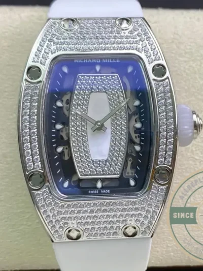 Replica Richard Mille 07-01 Diamond Case White Strap - 1:1 Swiss Replica Watch