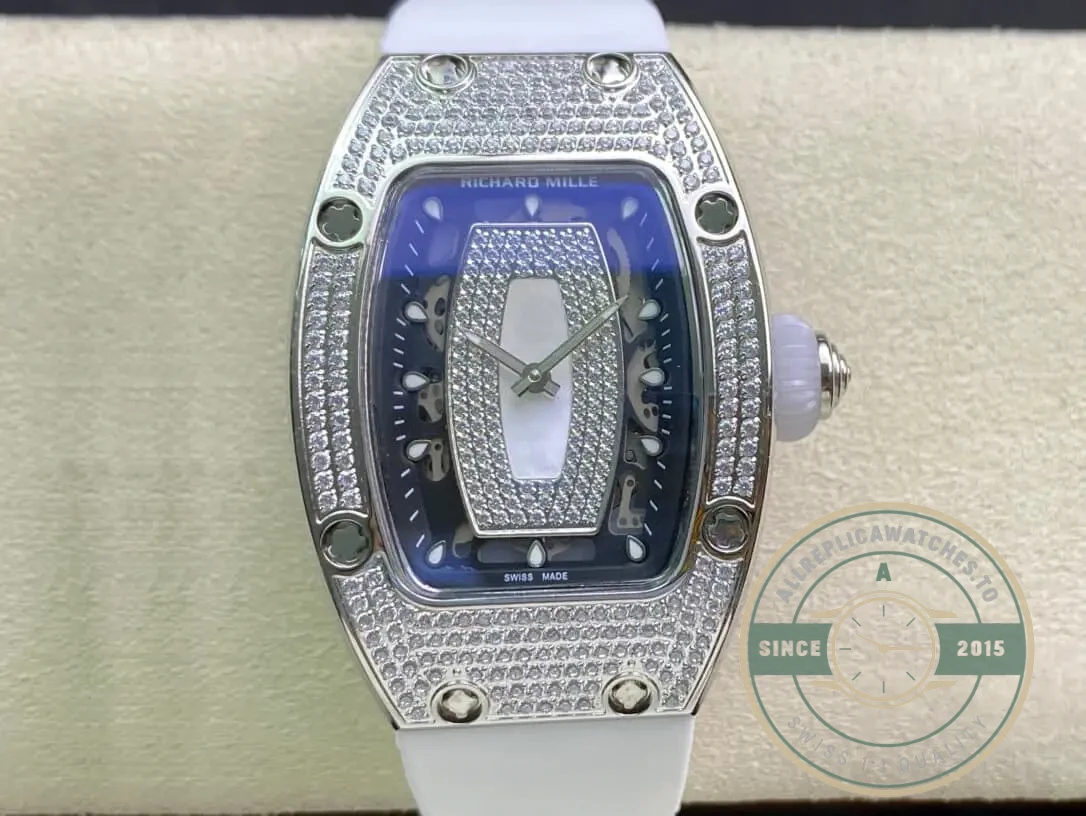 Replica Richard Mille 07-01 Diamond Case White Strap - 1:1 Swiss Replica Watch