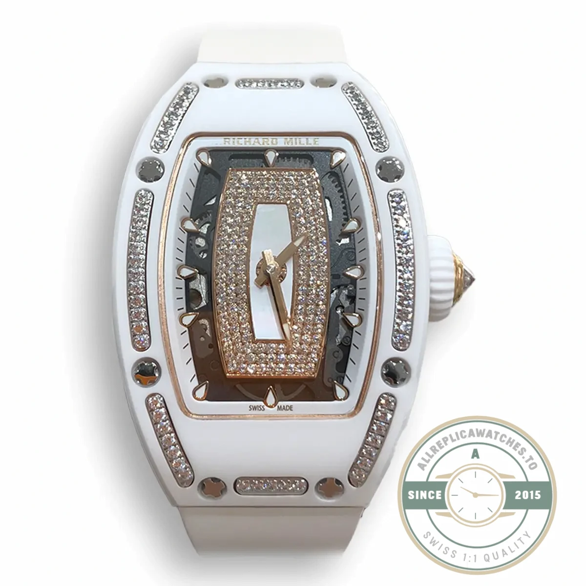Replica Richard Mille 07-01 White Ceramic & Rose Gold With Diamonds White Dial - 1:1 Swiss Replica Watch