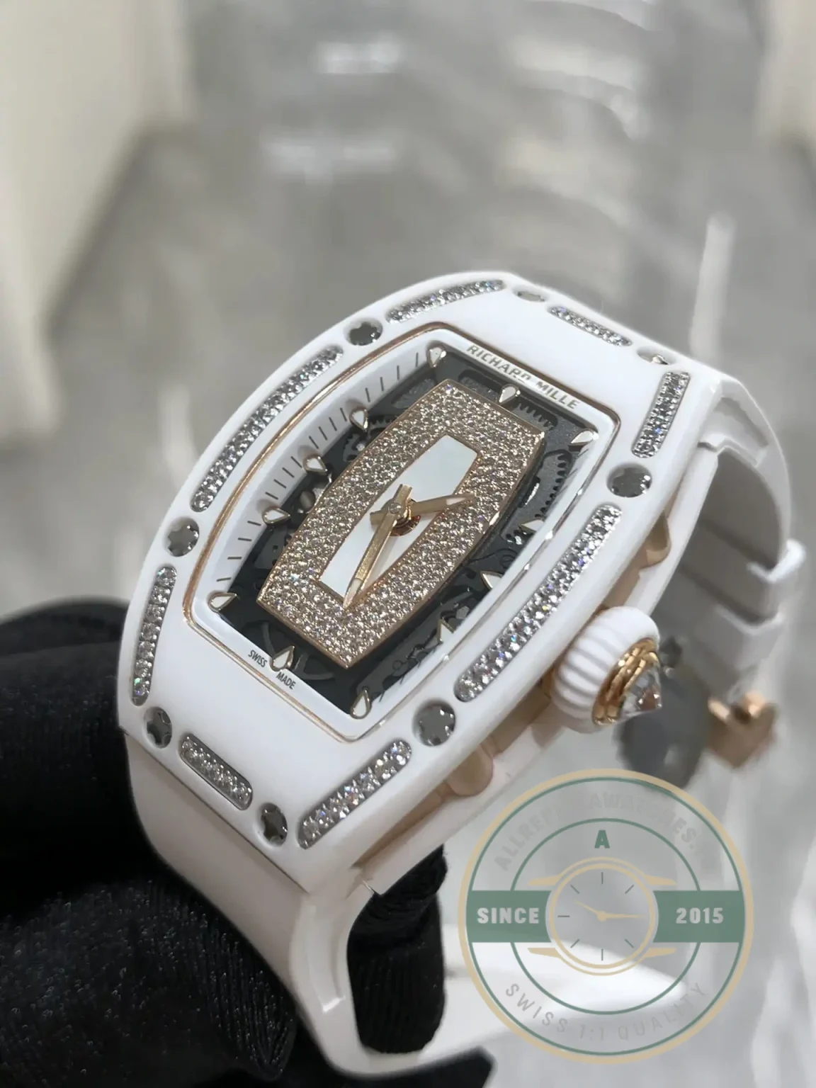 Replica Richard Mille 07-01 White Ceramic & Rose Gold With Diamonds White Dial - Affordable Super Clone Watch