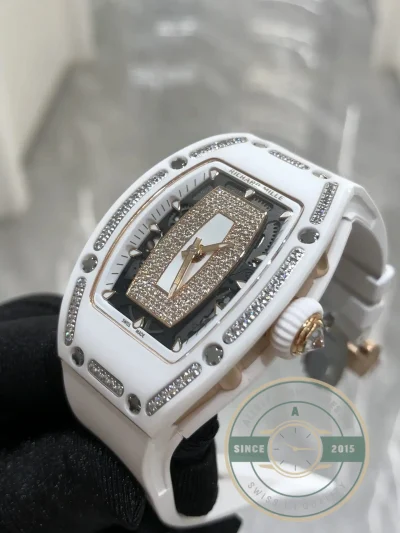 Replica Richard Mille 07-01 White Ceramic & Rose Gold With Diamonds White Dial - Affordable Super Clone Watch