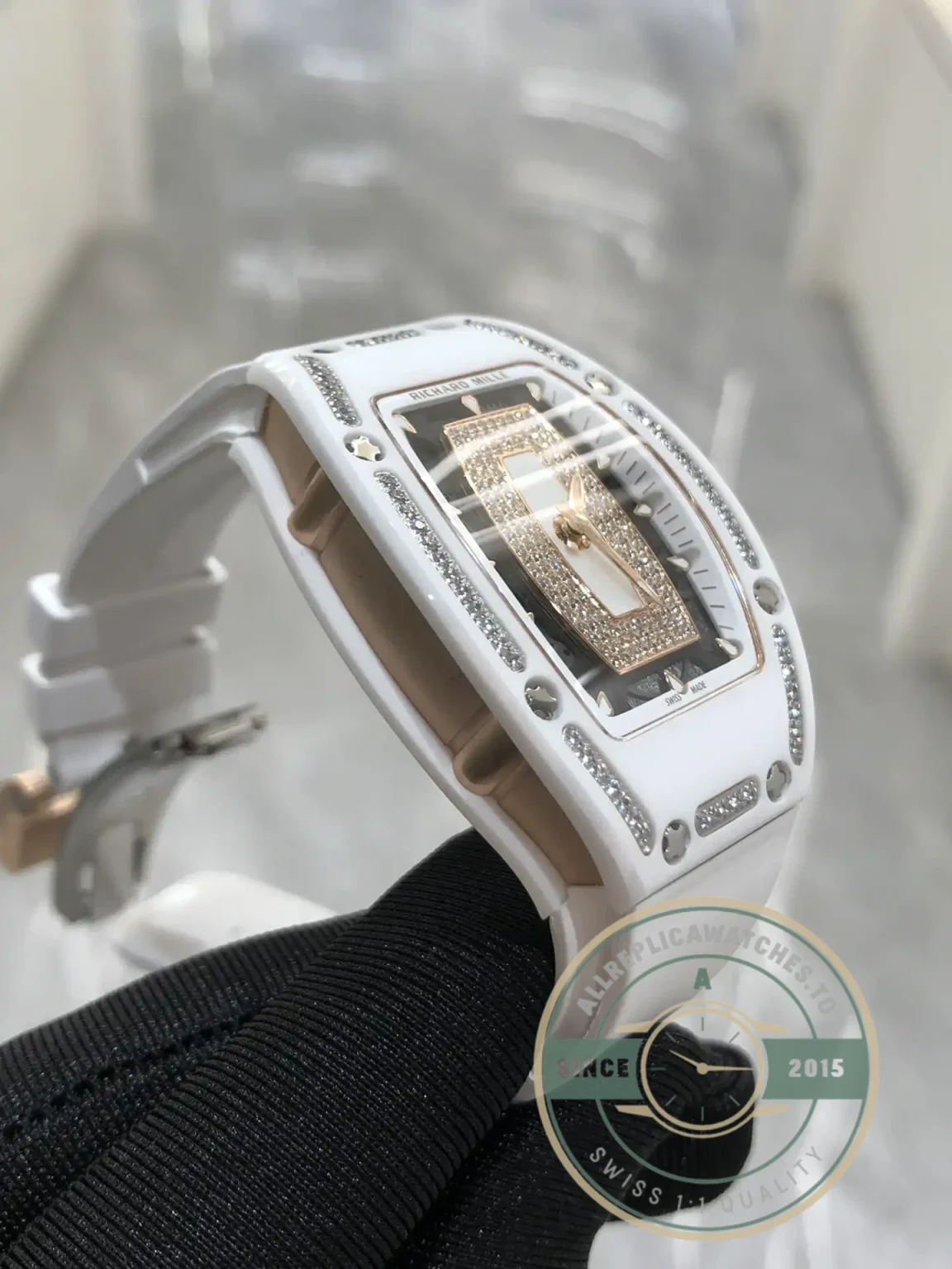 Replica Richard Mille 07-01 White Ceramic & Rose Gold With Diamonds White Dial - Luxury Replica Watch