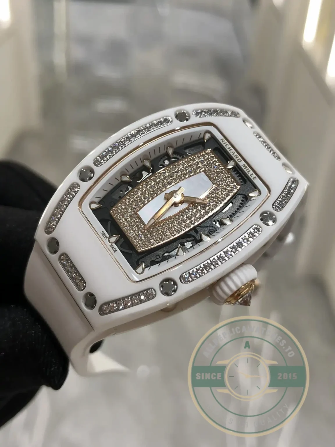 Replica Richard Mille 07-01 White Ceramic & Rose Gold With Diamonds White Dial - Premium Super Clone Watch