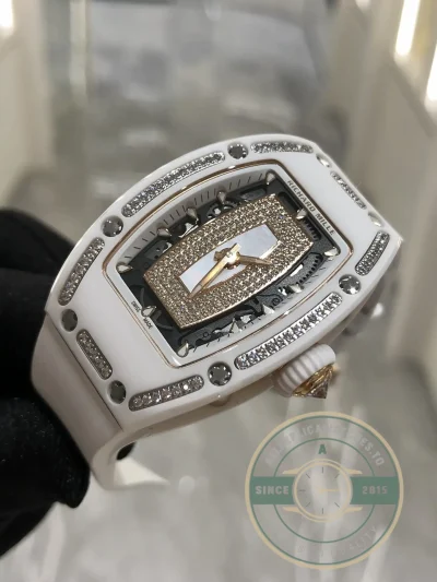 Replica Richard Mille 07-01 White Ceramic & Rose Gold With Diamonds White Dial - Premium Super Clone Watch