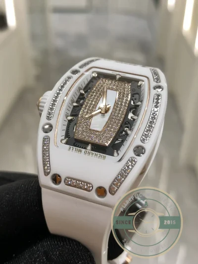 Replica Richard Mille 07-01 White Ceramic & Rose Gold With Diamonds White Dial - Swiss-Made Clone Watch