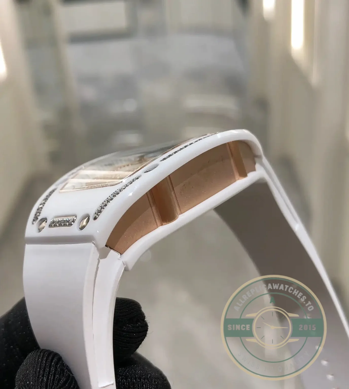 Replica Richard Mille 07-01 White Ceramic & Rose Gold With Diamonds White Dial - 1:1 Swiss Replica Watch