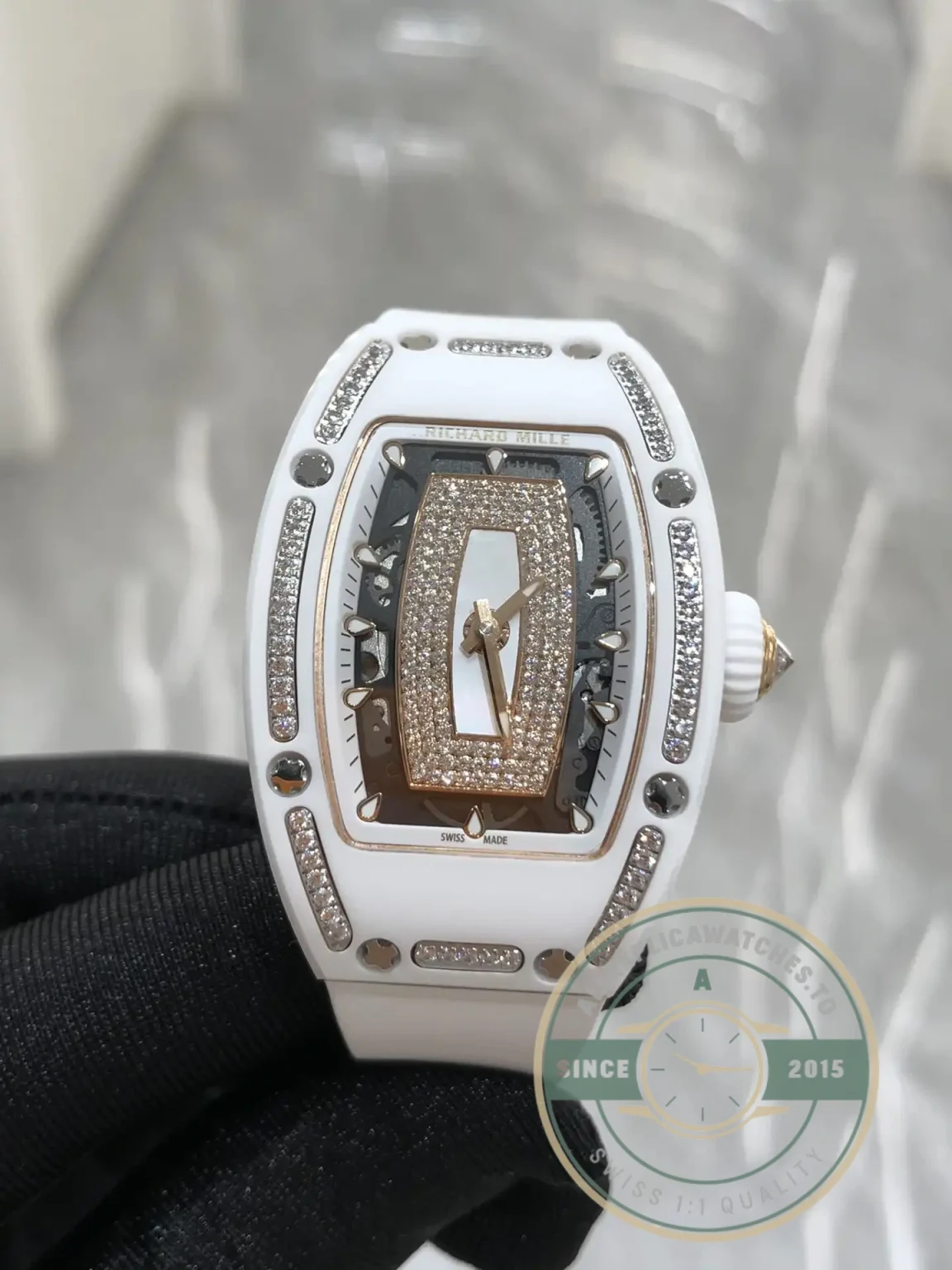 Replica Richard Mille 07-01 White Ceramic & Rose Gold With Diamonds White Dial - High-Grade Replica Watch