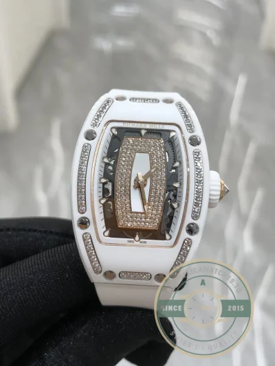 Replica Richard Mille 07-01 White Ceramic & Rose Gold With Diamonds White Dial - High-Grade Replica Watch