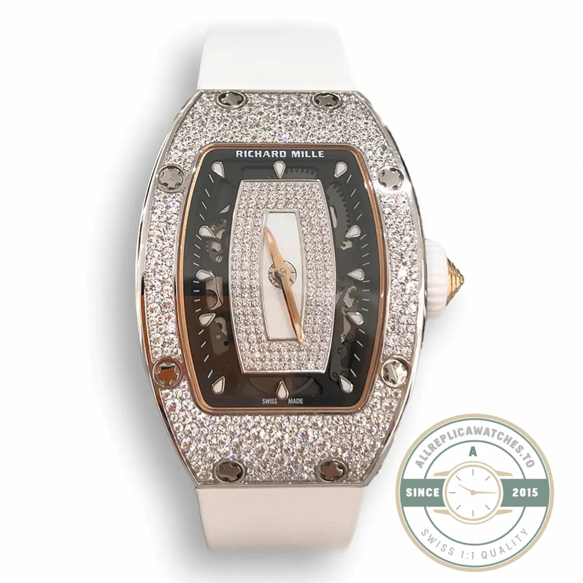 Replica Richard Mille 07-01 White Gold White Rubber Strap - Factory Super Clone Watch