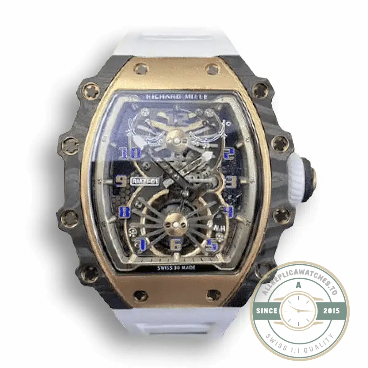 Replica Richard Mille 21-01 Tourbillon Skeleton Dial White Strap - Top-Tier Swiss Replica Watch