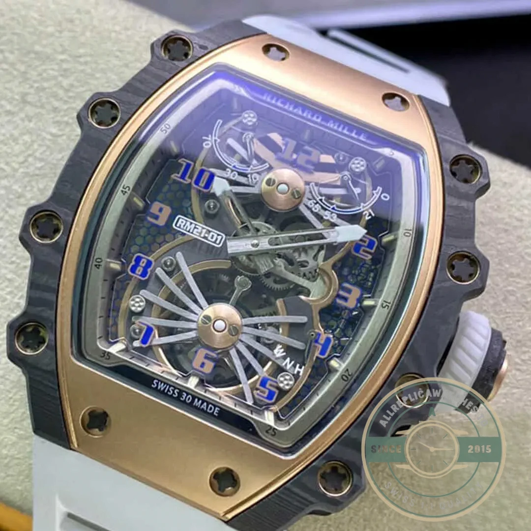 Replica Richard Mille 21-01 Tourbillon Skeleton Dial White Strap - Luxury Replica Watch
