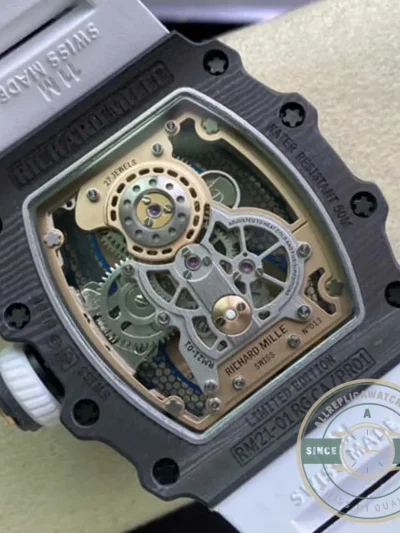 Replica Richard Mille 21-01 Tourbillon Skeleton Dial White Strap - Best Quality Replica Watch