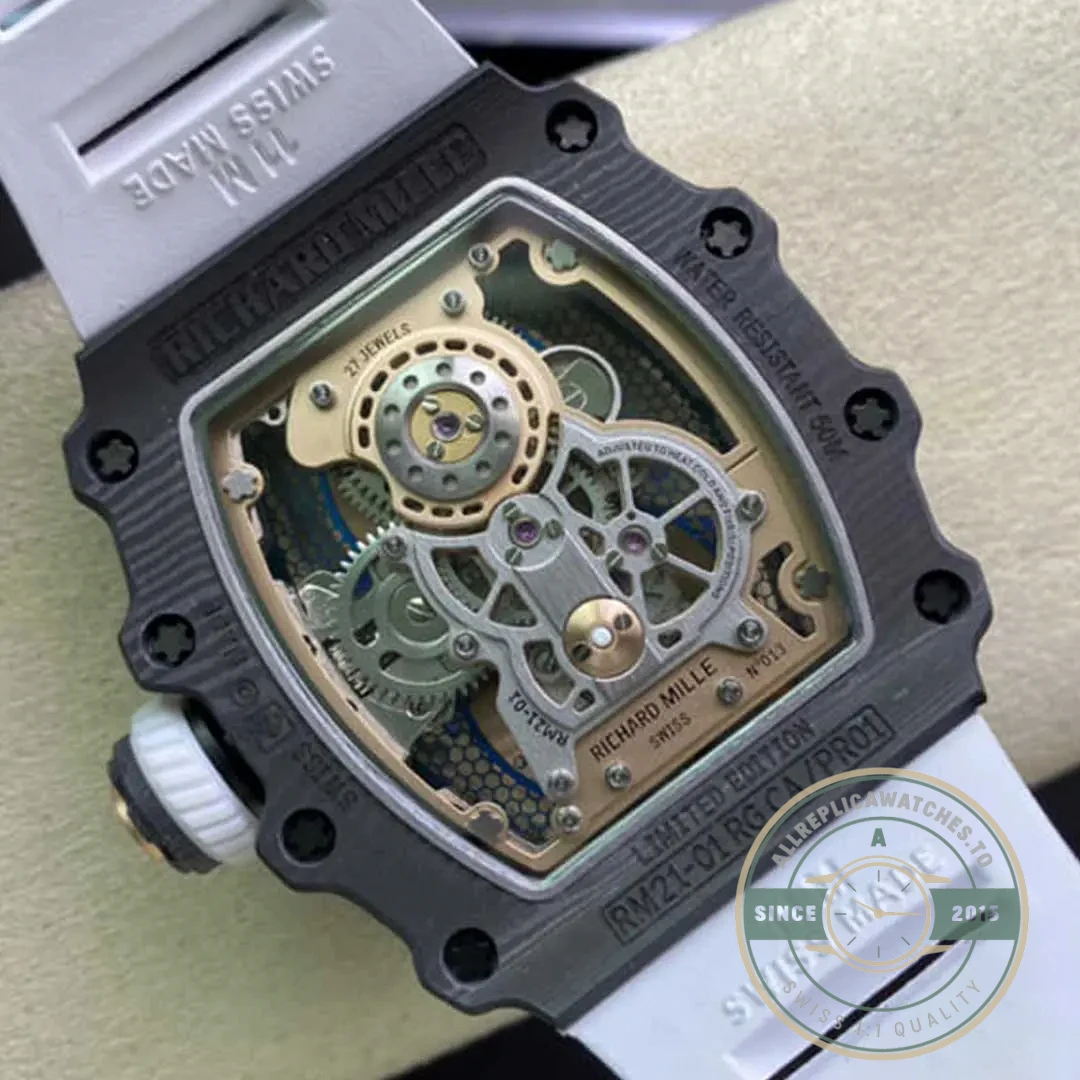 Replica Richard Mille 21-01 Tourbillon Skeleton Dial White Strap - Best Quality Replica Watch