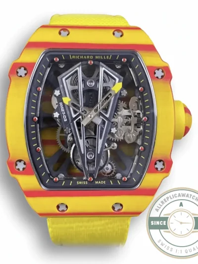 Replica Richard Mille 27-03 Rafael Nadal Tourbillon Yellow Strap - Budget Luxury Replica Watch