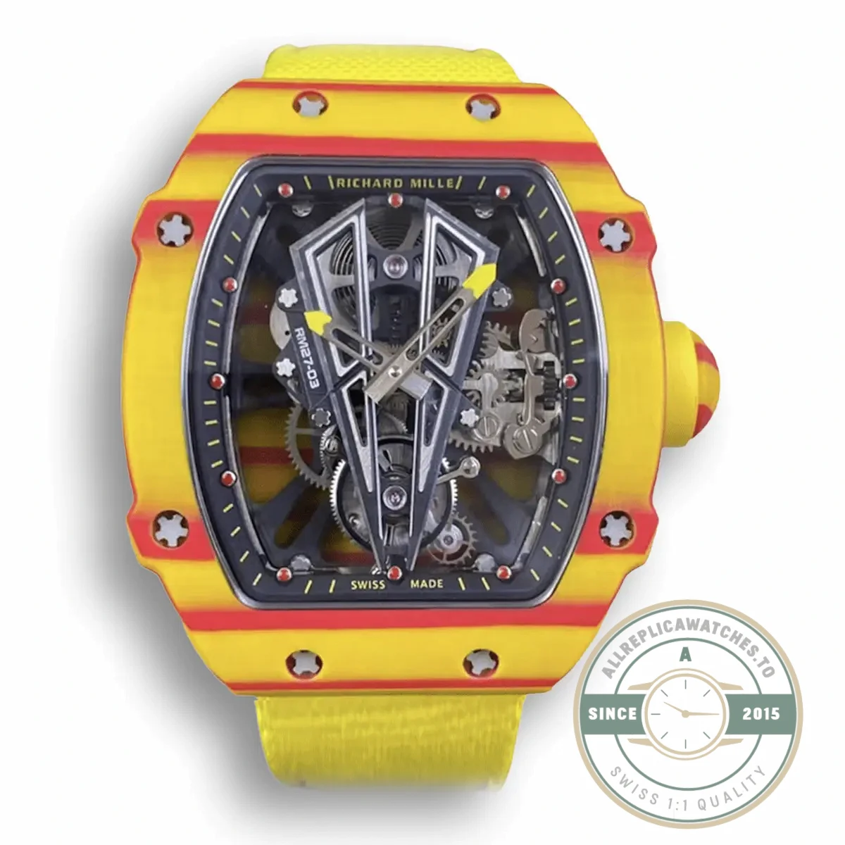 Replica Richard Mille 27-03 Rafael Nadal Tourbillon Yellow Strap - Budget Luxury Replica Watch